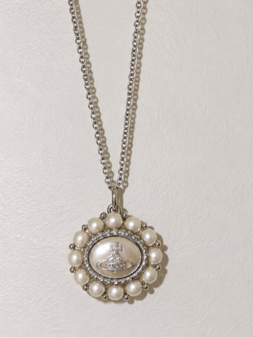 Vivienne Westwood Silver Pearl Orb Medallion Necklace